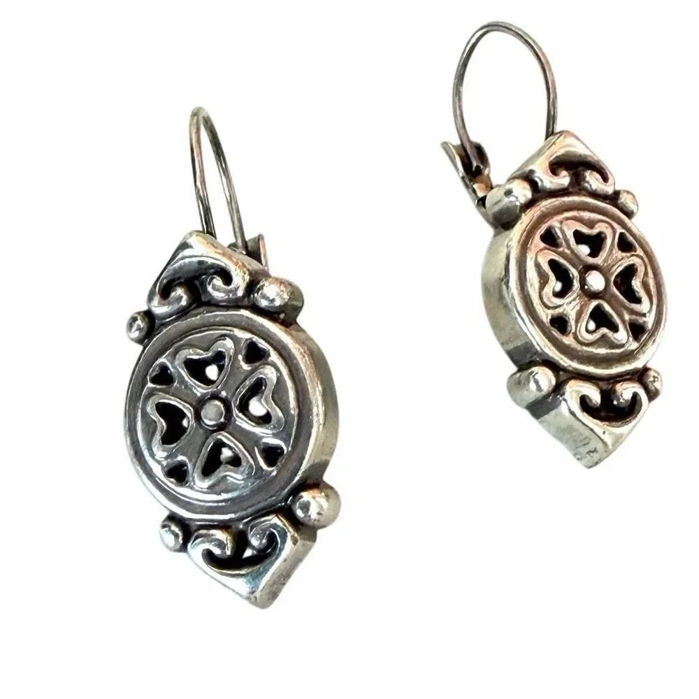 Brighton Silver Tone Heart Scroll Leverback Earrings